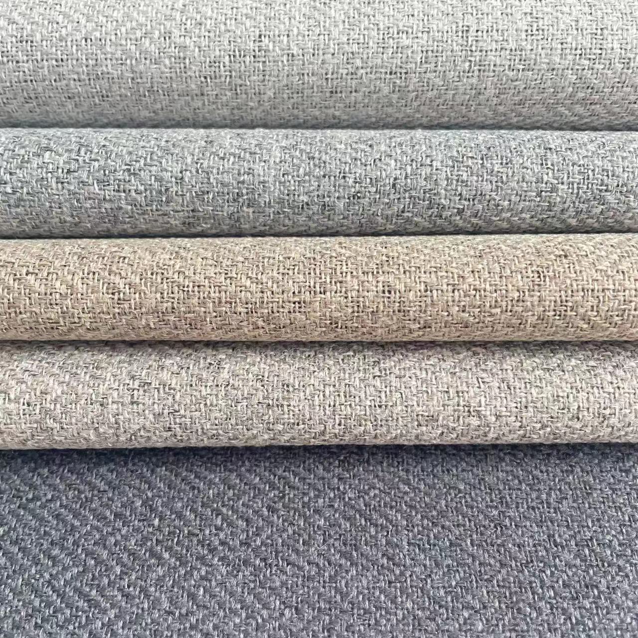 New Design Bedroom Herringbone Textured Linen 100% Blackout Thermal Insulated Curtain Fabric Drape Fabrics 301